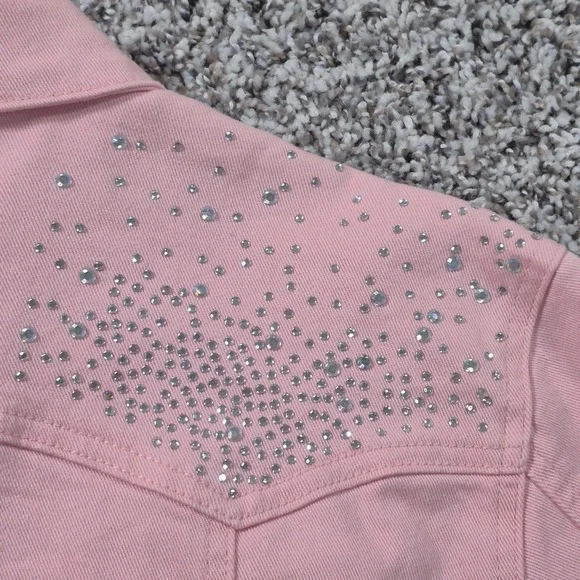 Ethyl Premium Denim Rhinestone Pink Western Jacket Country Cowgirl Womens Large - Picture 9 of 13